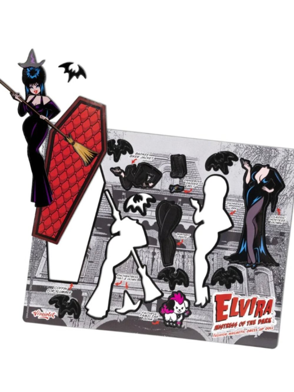 Elvira Gothic Mistress of The Dark Coffin Dress Up Magnet Set NEW - Picture 4 of 4